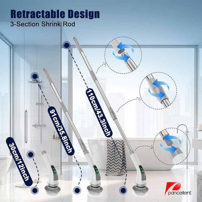 Електрична щітка для миття 7-в-1 Spin Scrubber A11: потужне очищення, 360 обертів/хв, 1,5 години роботи, 2 швидкості, подовжуваний важіль