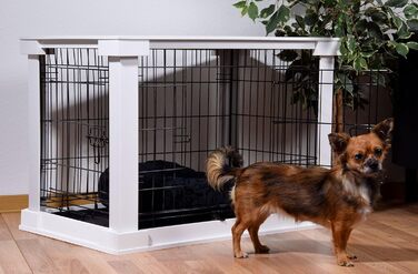 Будка для собак Dobar® Design з дерева, розмір M - будок з поверхнею столу - внутрішня собача будка - собача будка з масиву - журнальний столик - 83 x 55 x 59 см - білий