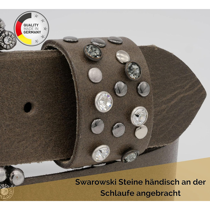 Жіночий шкіряний ремінь AnnaMatoni з розкішною стразовою пряжкою 4 см, Німеччина, сірий (100 см)