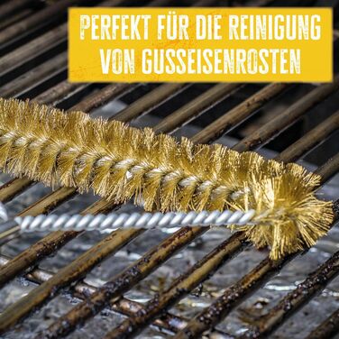 Grillfürst Premium Grill Brush for Cast Iron Grates with Brass Bristles, Cast Iron Care Spray, Special Scraper