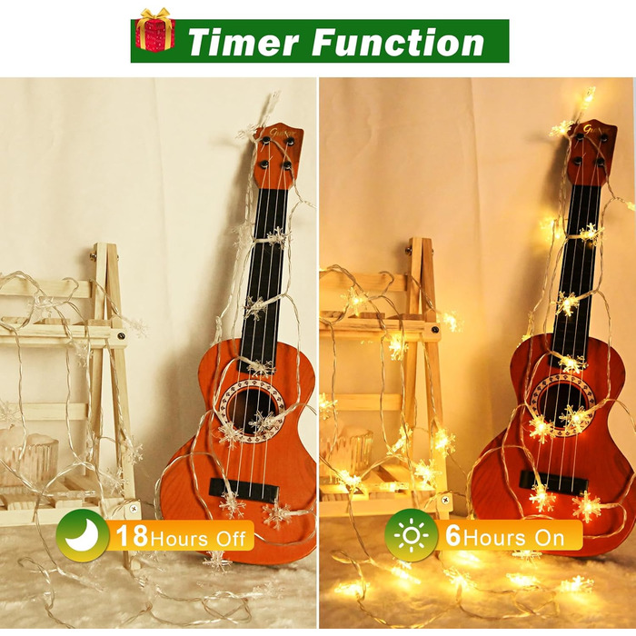 LED гірлянда Шнеєфлоке, 6 м, 40 LED, на батарейках, з таймером, IP65, вологостійка, для декору саду, дому, кемпінгу, Різдва, тепле біле світло