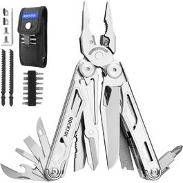 Multitool, 29-in-1 Multitool - Pliers with replaceable wire cutters and saw, robust stainless steel multitool set with nylon sheath for camping survival gifts for men