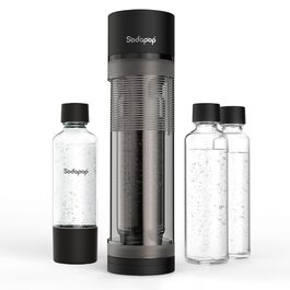 Sodapop Logan - Газований пристрій для води з пляшками (850 мл + 600 мл + PET 850 мл), Чорний матовий, 42.6 см