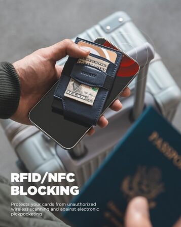 Чоловічий шкіряний картхолдер VULKIT з RFID-захистом, вікном для документів, темно-синій