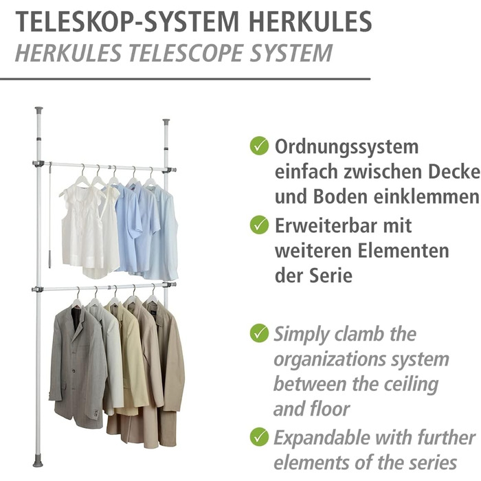 WENKO Telescopic Wardrobe System Hercules Basic (White, Single)