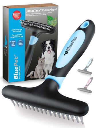 Феллентвіррер BluePet для довгошерстих собак та котів: щітка-розпушувач з двома рядами пінів. Розплутує, видаляє підшерстя та розгладжує довге волосся. Версія 1.0, блакитна