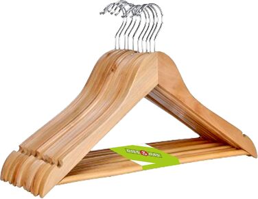 1-200 (10) pieces of DIES&DAS high-quality designer wooden clothes hangers with trouser bar, 360-degree rotating hook, trouser rod, and skirt hanging notches. Wardrobe hangers, wooden hangers, trouser hangers, trouser holders in a very beautiful design.