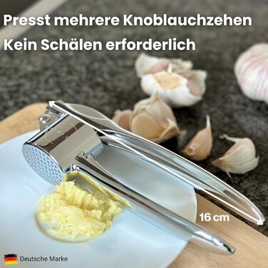 Прес для часнику з нержавіючої сталі - міцний та ергономічний, для зручного подрібнення часнику. Виготовлений з масивного цинкового лиття, підходить для миття в посудомийній машині.