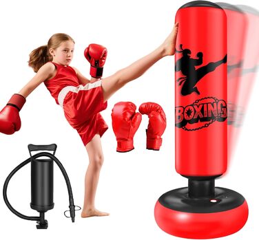 Дитячий боксерський мішок Qoosea для дітей 6-12 років, 160 см, з рукавичками. Підходить для карате, кікбоксингу, тхеквондо, MMA. Чудовий подарунок для хлопчиків та дівчаток