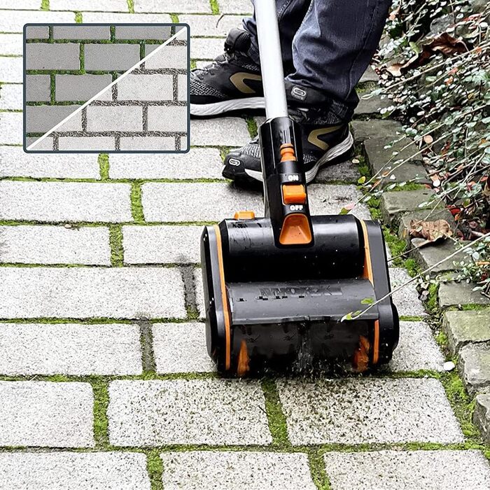 WORX WG441E.9 20V Cordless Multi-Brush - multifunctional surface brush for cleaning stone & wood surfaces & removing weeds - integrated water connection - PowerShare compatible - without battery & charger (steel wire brush for patio joint cleaning/weed removal)