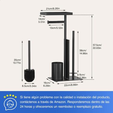Тримач туалетного паперу з щіткою для унітазу, чорний матовий (з контейнером для серветок та скляною полицею)