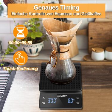 Електрична вага для кави з таймером, 0,1г/3кг, преміум-якість, для приготування еспресо, з LED-дисплеєм, чорна