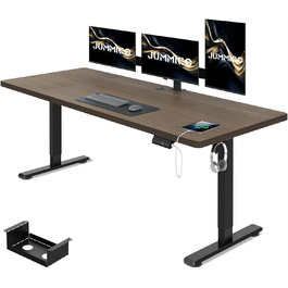 Електричний регульований стіл JUMMICO 140x70 см з USB, кабель-менеджером, для офісу, комп'ютерний стіл-трансформер, ергономічний, горіх