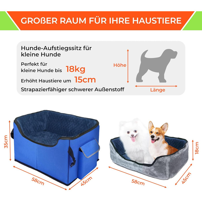 Stable Multi-Pet Car Seat Booster with Safety Belt for Medium Dogs - Washable & Reinforced Dog Basket for Rear Seat (Blue, M)