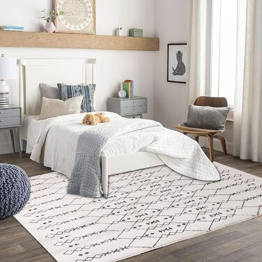 Килим для вітальні абстрактний великий, бежевий/слонова кістка, 120 x 160 см. Короткий ворс, підходить для вітальні, спальні, їдальні.