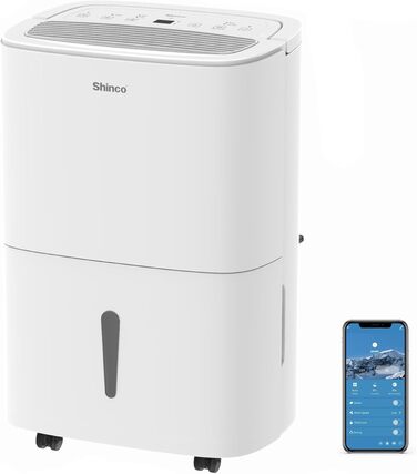 Шукач вологи SHINCO 30L з Wi-Fi, для приміщень до 35 м², автоматичний перезапуск, таймер 24h, 5л бак, фільтр з активованим вугіллям, безперервний відвід води. Модель SDZ1-30D