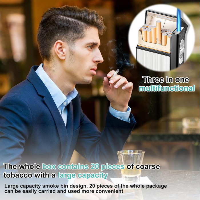 Алюмінієве екіпен для сигарет з запальничкою: водонепроникний кейс для 20 сигарет, USB зарядка (без газу), білий