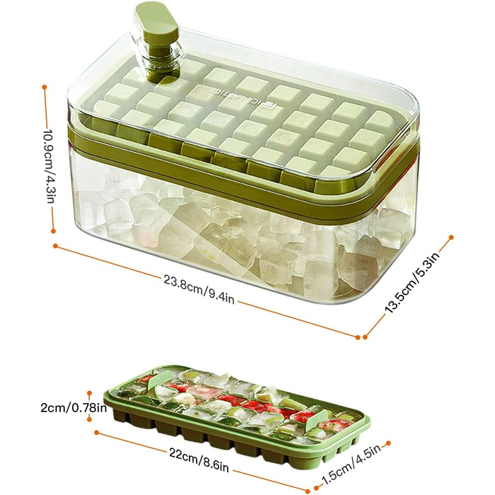 AHOUGER 2023 Ice Cube Tray with Lid & 64 Ice Cube Molds - One-Click Food-Grade Ice Cube Mold for Instant Release of All Ice Cubes (BPA-Free), Green