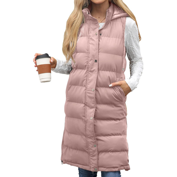 Жіноча зимова жилетка Maeau: тепла, тримає тепло, з капюшоном та кишенями, розміри S-3XL, рожевий колір