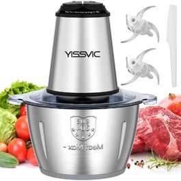 Електричний подрібнювач YISSVIC для кухні 500W, 2л, нержавіюча сталь, 8 лез, 2 швидкості для овочів, фруктів, м'яса