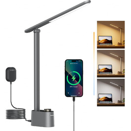 Лампа настільна Honeywell LED з USB-портами, регульоване освітлення, захист очей, Sunturalux™, сіра