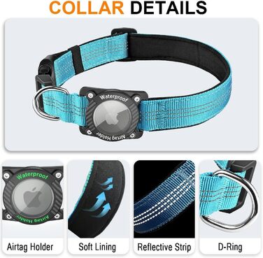 Нашийник для собак з AirTag, водонепроникний чохол, GPS трекер, сумісний з Apple AirTag, синій, розмір S (27-34.5 см)