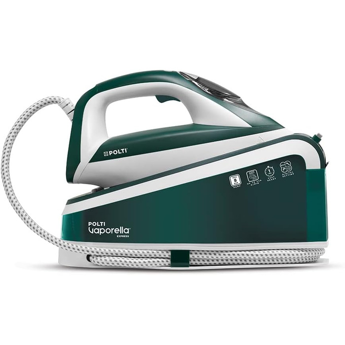 Polti Vaporella Express VE30.20, high-performance steam ironing station with up to 8 bar pump, ECO function, with One Temperature Technology and digital setting, White/Green Bianco E Verde
