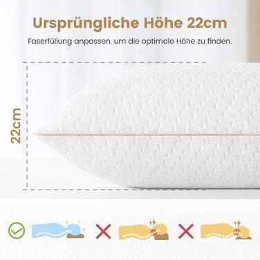 BedStory Pillow 40x80 2-Pack with Removable Bamboo Fiber Cover, Anti-Mite and Antibacterial Pillow Filled with 950g x 2 Microfibers, Hypoallergenic, Comfortable, Soft, and Breathable Pillow