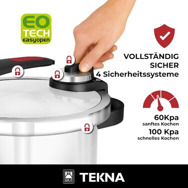 Скороварка BRA Tekna 6 л з легкою відкривною системою, нержавіюча сталь 18/10, 2 програми, підходить для всіх плит