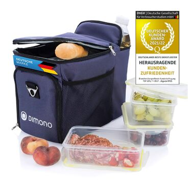Кühlertasche Dimono® 15L: сумка-холодильник з 3 контейнерами для їжі та акумулятором холоду, блакитна