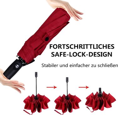 AMVUZ Парасолька штормостійка туристична вітростійка автоматична складана, 210T тефлонове покриття (червона)