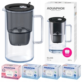 Скляний фільтр-кувшин Aquaphor Glass, чорний + 4 фільтри Maxfor (1Mg + 3)