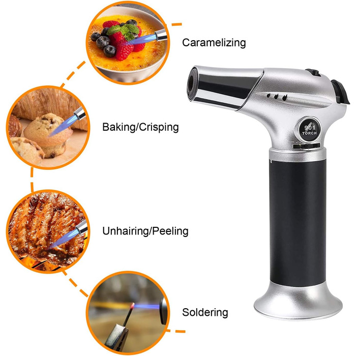 Газовий пальник Flintronic Küchenbrenne для приготування Creme Brulee, кодування, BBQ та кемпінгу. З 3-ма насадками, 2-ма щітками та замком безпеки. (Бутан не входить)