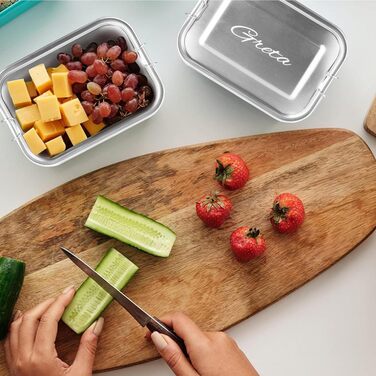 LOOXIS Personalized Stainless Steel Lunchbox with Name & Text Engraved – 1960 ml, including divider, leak-proof, 2 tiers, Bento Box – Gift idea for children, school start, work – L, Double-decker