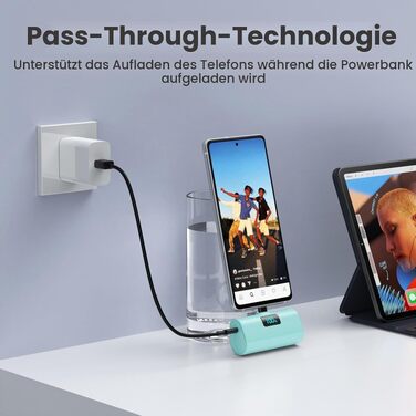 Міні-павербанк Klein 5200mAh з LCD-дисплеєм та USB-C PD, зовнішній акумулятор для iPhone, Samsung S25/S24, Huawei, iPad — Рожевий