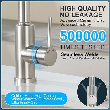 Змішувач кухонний висувний з високим напором, 360° обертання, 4 режими, нержавіюча сталь, ABS-розпилювач, для одного отвору, G3/8 з'єднання (тільки для ЄС)