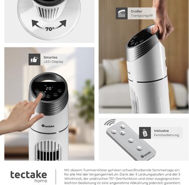 Турбо-вентилятор Tectake з пультом та таймером: тихий, мобільний, 3 швидкості, 31 x 90 см