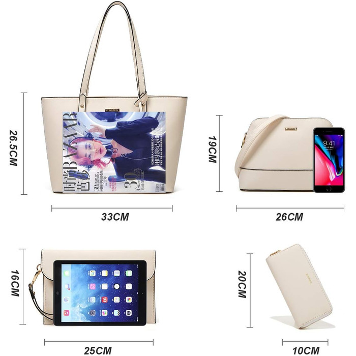 YTL Сумка-шопер жіноча велика бежева 4 в 1: сумка на плече, кросбоді, гаманець, картник - для офісу, школи, покупок, подорожей