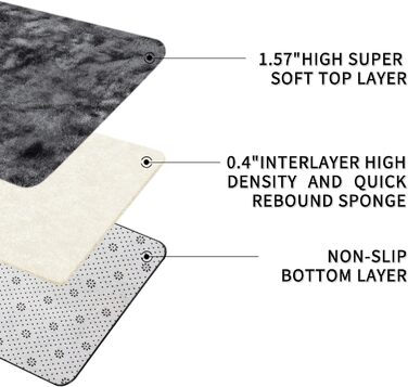 Теппич для вітальні Sour Lemon 140x200 см, сірий, миючий, нековзний, великий, пухнастий, м'який, сучасний, для дому