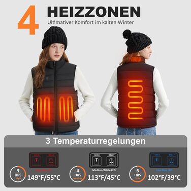 Обогріваючий жилет Daen з акумулятором 10000 mAh, 3 рівня температури та 4 зони нагріву, для активного відпочинку та мотоспорту (XXL, Чорний)