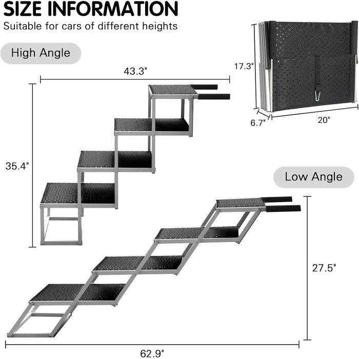 Східці для собак у машину DGSL: широкі, 4 сходинки, для позашляховиків, вантажівок, SUV, з антиковзким покриттям, зелені