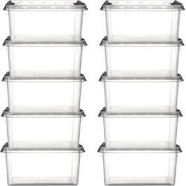 10x Storage Box Stackable Box Smart Store Classic 15 Transparent with Lid & Click Closure