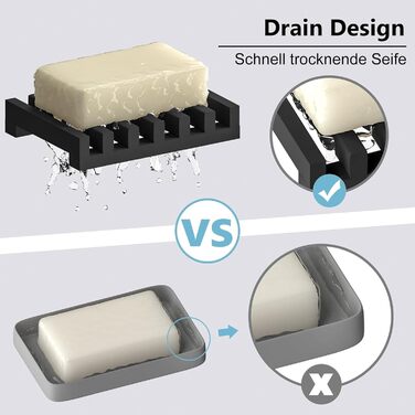 Набір з 2 силіконових мильниць AstraLoom з самостійним зливом, легко чистяться, неслизькі та міцні, для ванної кімнати, кухні, мила (Чорний)
