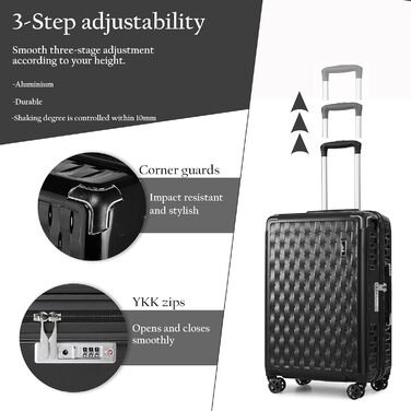 Набір валіз Sea Choice 4 шт. з жорстким корпусом, захист кутів, чорний (M-L-XL, 55/65/75 см) + косметичка, TSA-замок