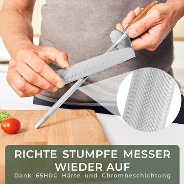 WALDWERK Premium Whetstone - Knife Sharpener made of hardened steel and with a noble wooden handle - 100% plastic-free whetstone for knives - high-quality knife sharpener - sharpen knives like a pro
