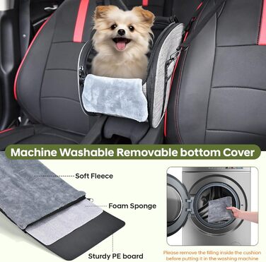 Автокрісло для собак Petzauber - зручне автокрісло для маленьких та середніх собак, сірого кольору, з подвійним ременем безпеки та неслизьким дном