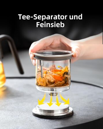 Чайник ZENS Magic з боросилікатного скла з ситом, 800 мл, з магнітним кришкою та ручкою з чорного горіха, для заварювання листового чаю