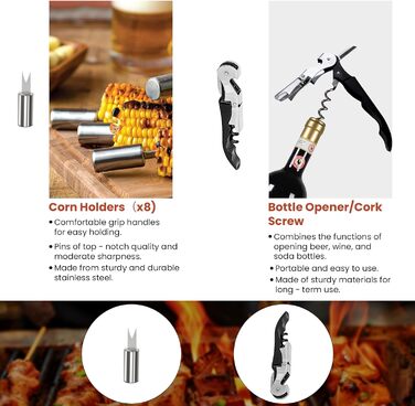 Набір гриля AWOOM 20 предметів: шампури, щипці, лопатка, щітка | З гриль-кофром | Для барбекю, кемпінгу та вечірок