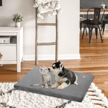 EMPSIGN Dog Bed for Large Dogs, Washable Dog Cushion, Waterproof Dog Bed L 89x56cmx7.6cm, Dog Cushion Suitable for Cages, Dog Mat with Removable and Washable Cover for Large Dogs, Grey (S (61*41*5.8cm))
