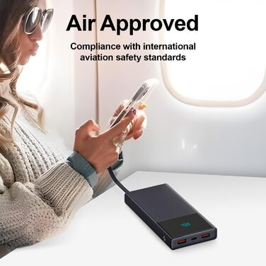 Портативний зарядний пристрій Power Bank 13000mAh з 2 вбудованими кабелями, LED-дисплеєм, підтримкою швидкої зарядки PD, сумісний з iPhone, Android та іншими пристроями (1 шт) - (Блакитний)